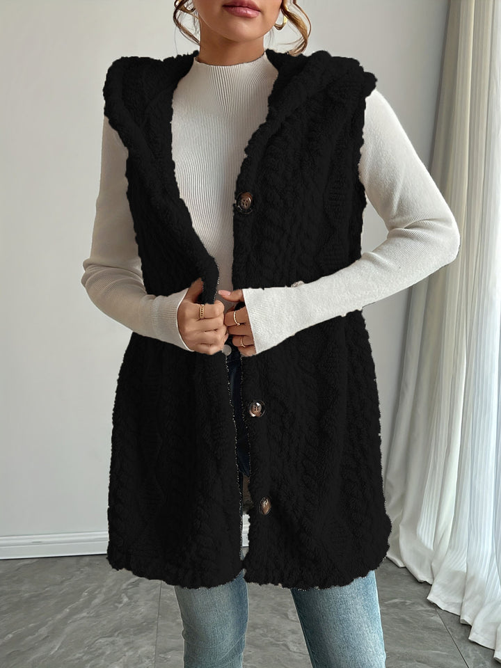Women’s hooded vest in soft fabric with button placket Amarae