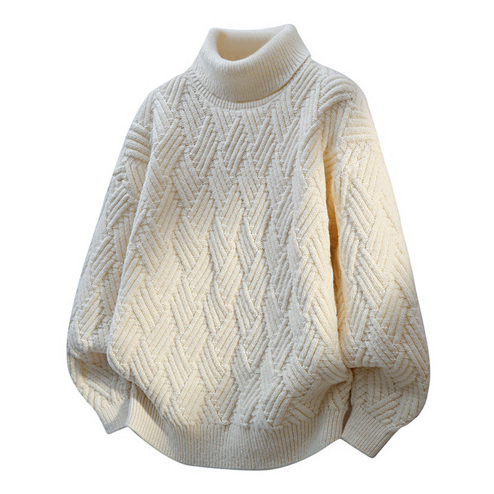 Women Oversized Turtleneck Sweater with Structured Cable Knit Pattern Lune London