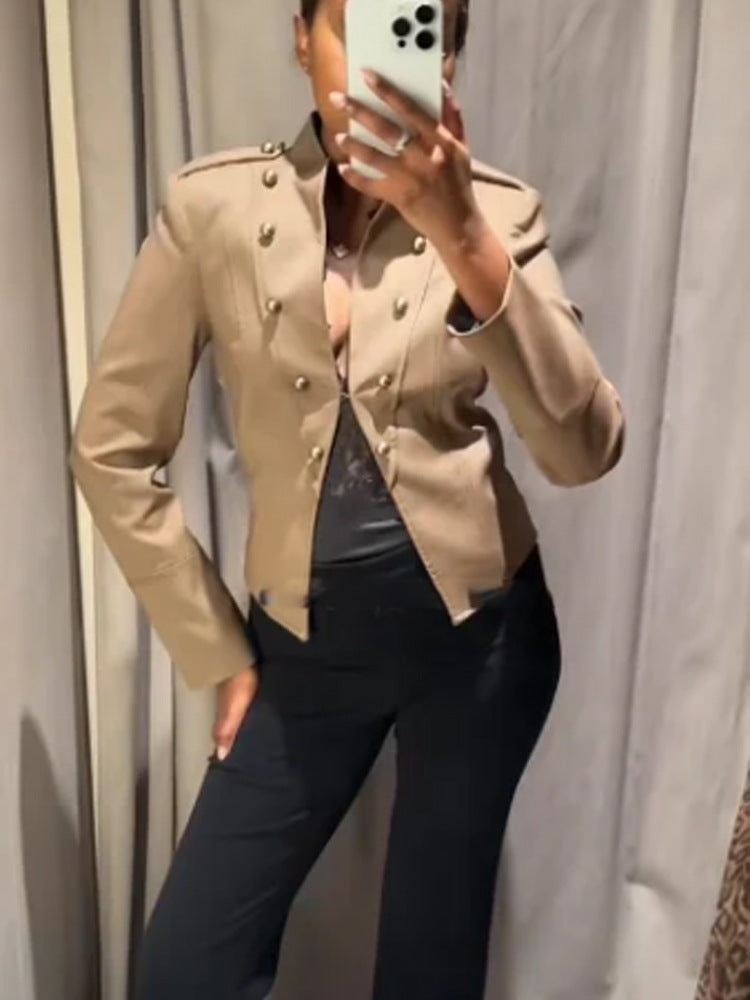 Ladies short blazer in military style with double-breasted decorative buttons Amarae