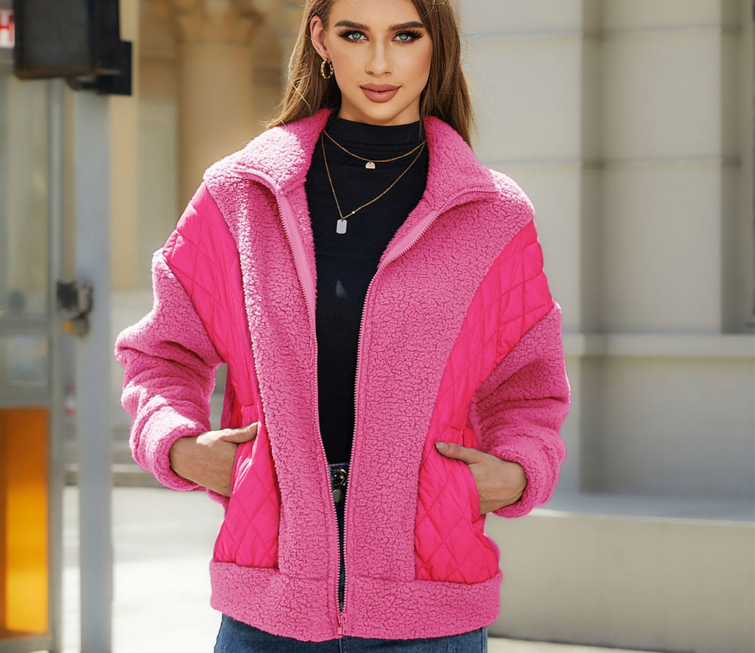 Fleece jacket for women with quilted details and practical pockets Lune London