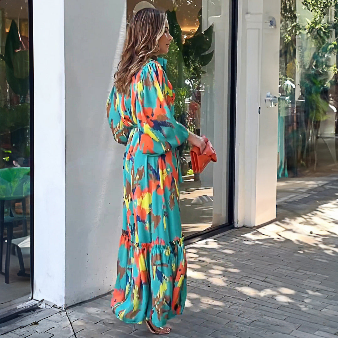 Maxi dress for women with colorful patterns and voluminous sleeves Chic & Stil