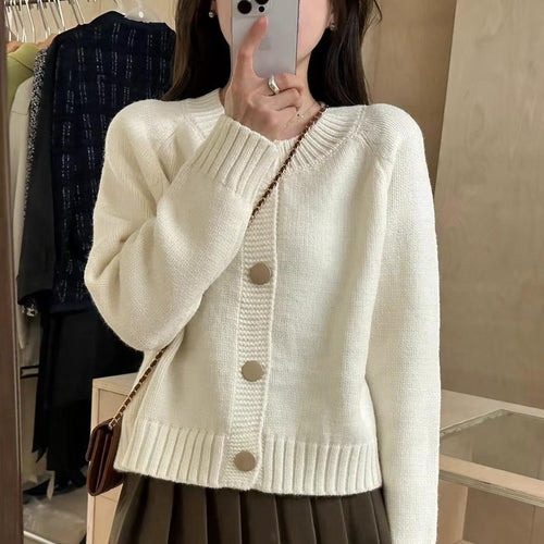 Women's cardigan with round neckline and decorative buttons Amarae