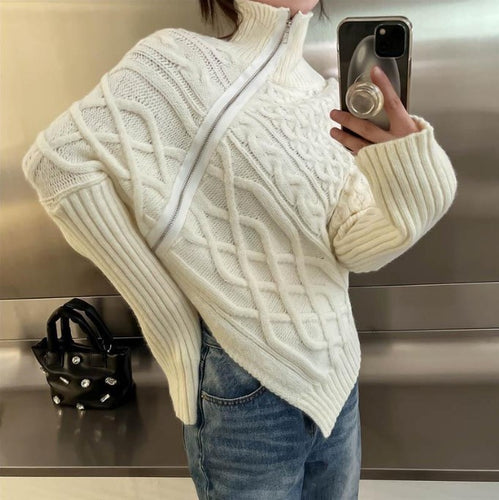 Women’s high-end knitted sweater with turtleneck and asymmetrical design Amarae