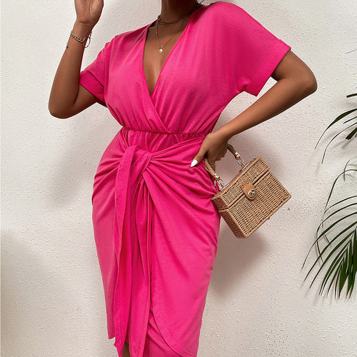 Wrap dress for women with deep V-neck and waist belt Amarae