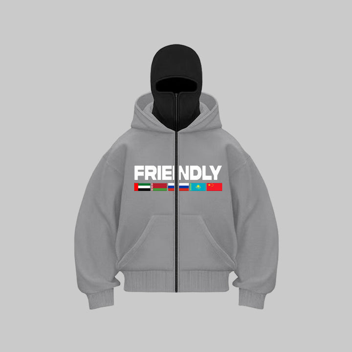 Hooded jacket for women with fixed zipper and striking graphic print Amarae