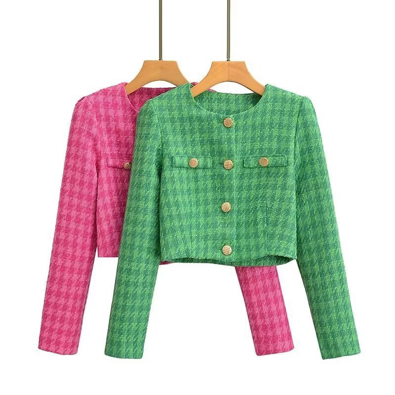 Veste courte en boucle pour femmes avec un élégant motif à carreaux Chic & Stil