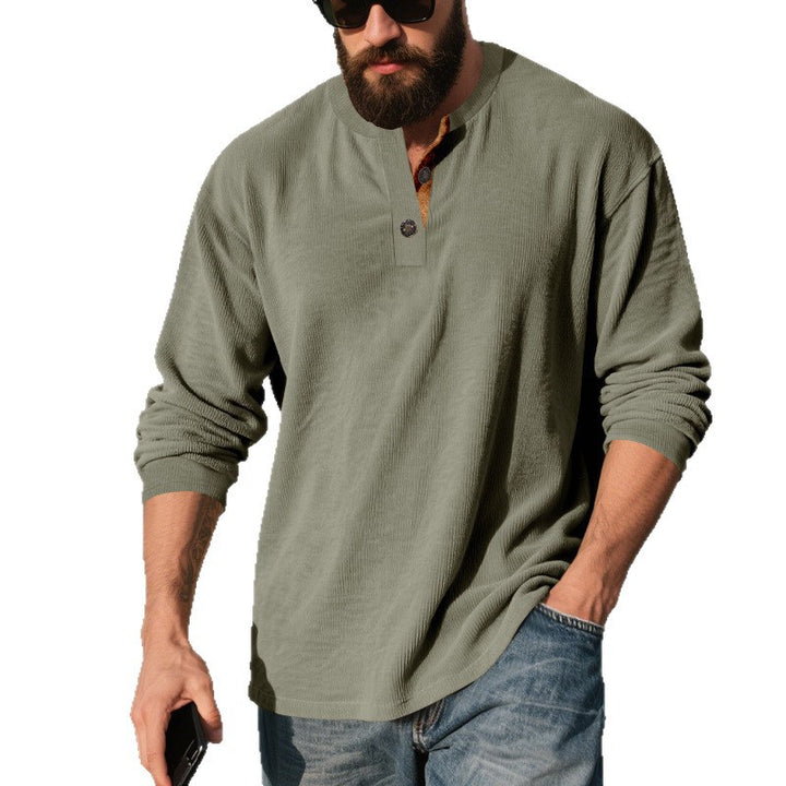 Men's long sleeve Henley shirt with textured fabric and trendy button details Lune London