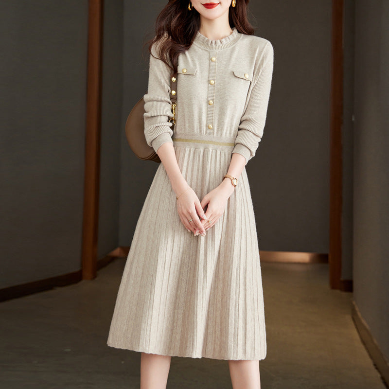 Knit dress for women with an elegant back and a high collar Lune London