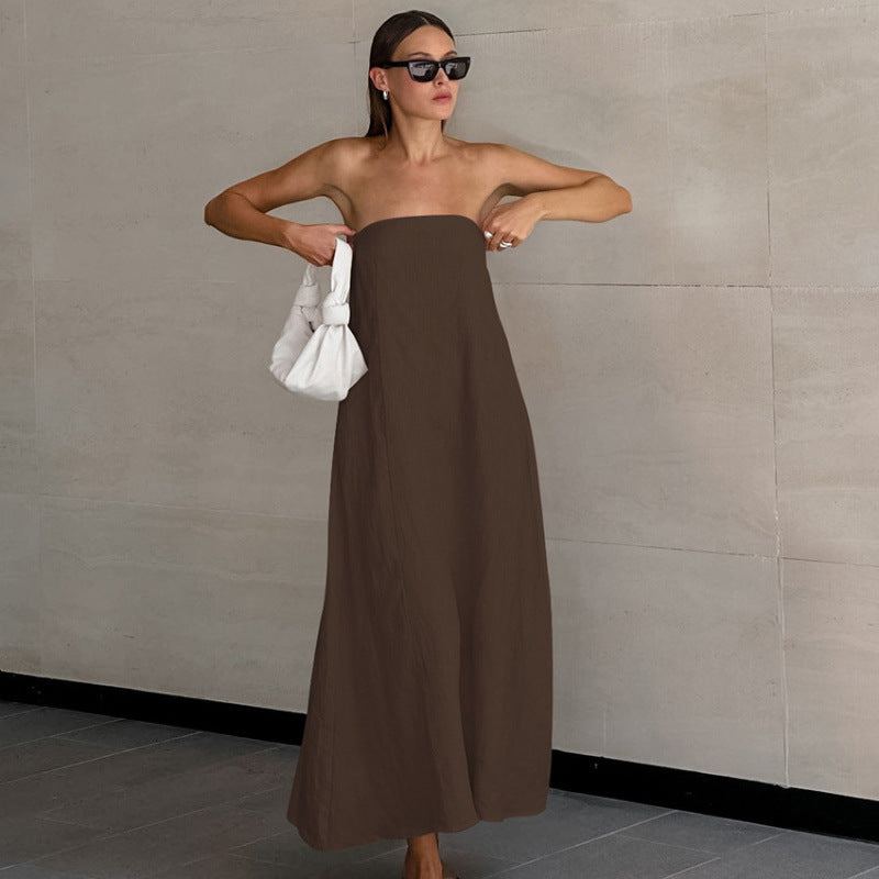 Ladies Maxi Dress Without Sleeves with Elegant Waistband and Flowing Cut Lune London