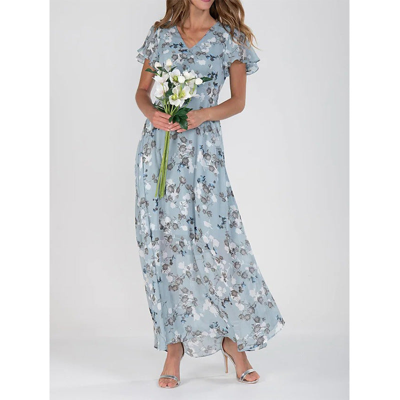 Maxi dress for women with elegant ruffle details and a chic floral design