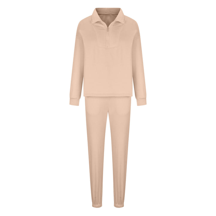 Lune London women's sporty fleece sweatshirt set and high-neck jogging pants