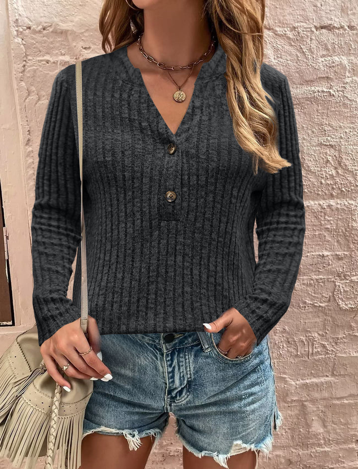 Long sleeve women's t-shirt with ribbed design and button detail Lune London