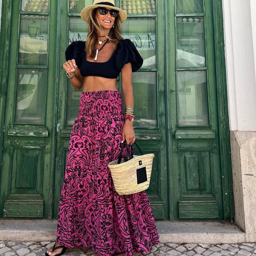 Amarae high waisted bohemian maxi skirt for women