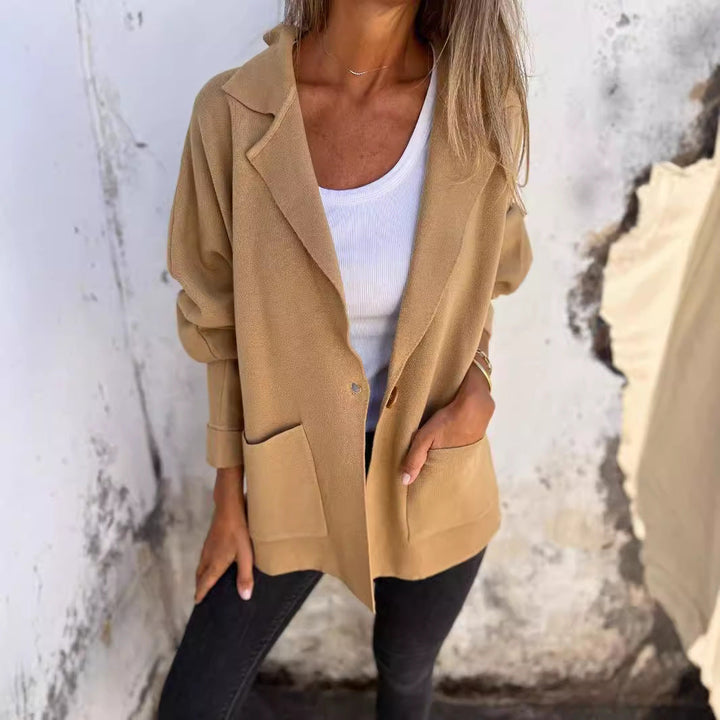 Women Casual Oversized Blazer with Practical Pockets and Button Closure Lune London