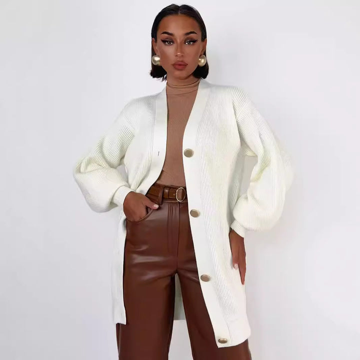 Chunky knit cardigan for women with button details Lune London