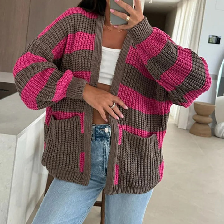 Women's knit jacket with a striking check pattern and a relaxed fit Lune London