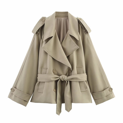Modern trench coat for women with large collar and practical pockets Amarae