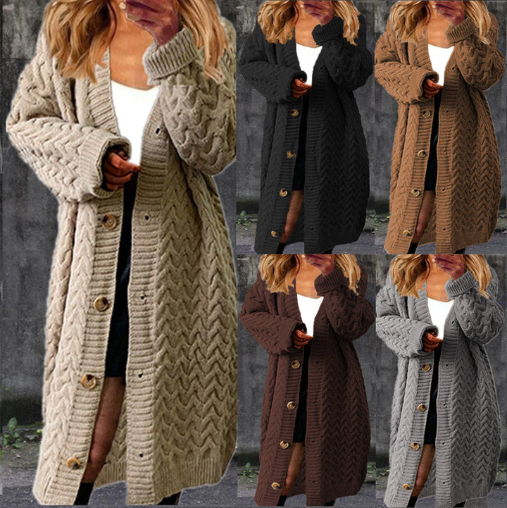 Cardigan en chunky tricot pour femmes avec un motif en coton-texturé et des boutons pratiques Chic & Stil