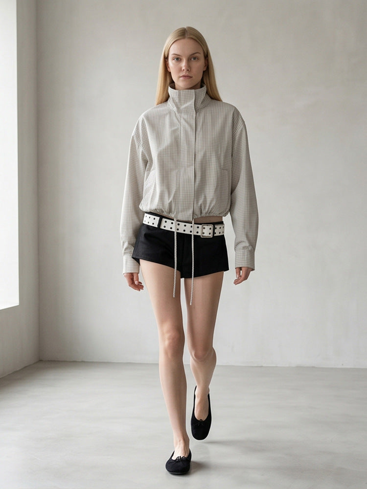 Women’s short cut lightweight transitional jacket with stand-up collar and elastic hem Amarae