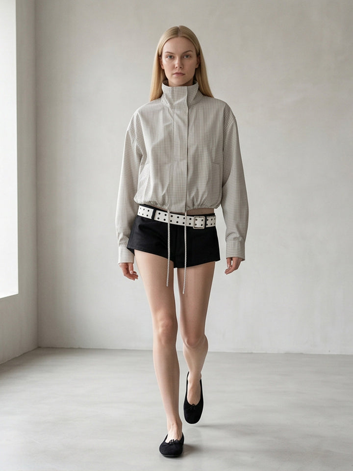 Women’s short cut lightweight transitional jacket with stand-up collar and elastic hem Amarae