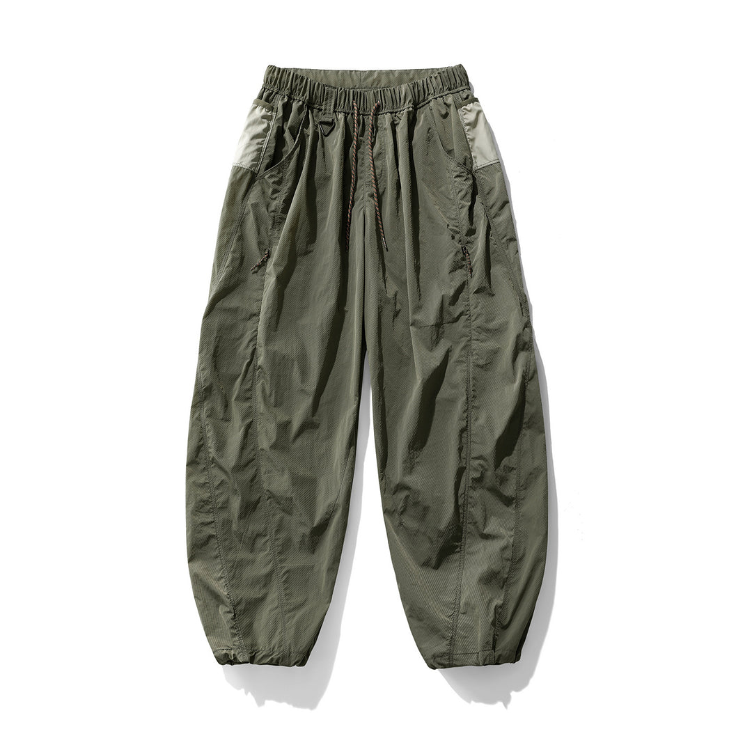 Men's Balloon Silhouette Ripstop Casual Pants with Elastic Drawstring Waistband, Zip Pockets and D-Ring Amarae