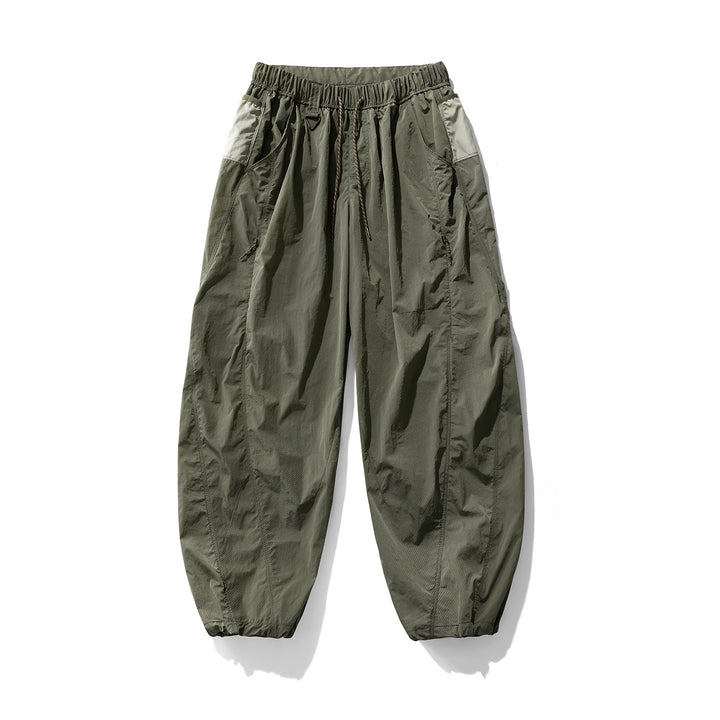 Men's Balloon Silhouette Ripstop Casual Pants with Elastic Drawstring Waistband, Zip Pockets and D-Ring Amarae
