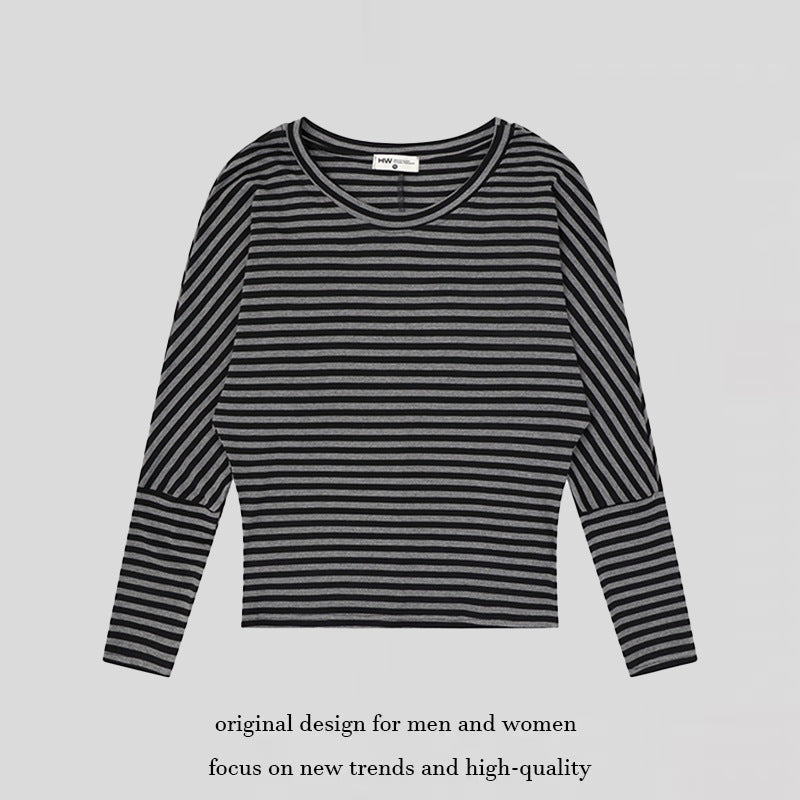 Women Striped Long Sleeve Round Neck Top made of Cotton Blend Amarae