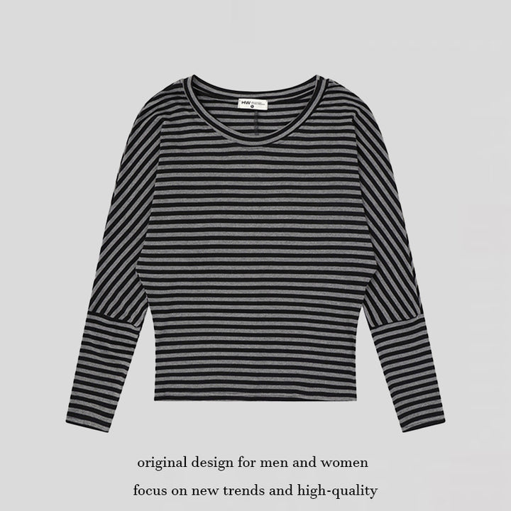 Women Striped Long Sleeve Round Neck Top made of Cotton Blend Amarae