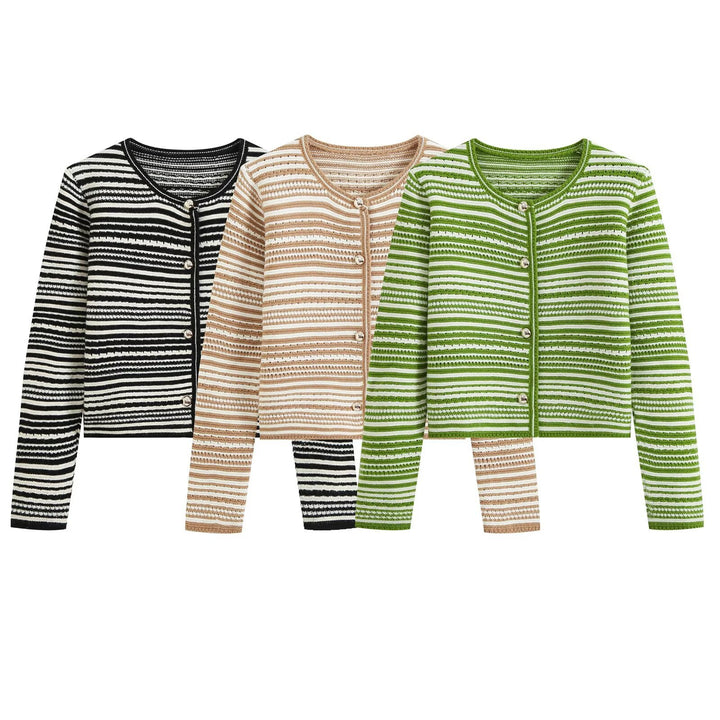 Women's Structured Stripe Fine Knit Cardigan with Decorative Buttons Amarae