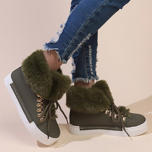 Ladies Plush Sneakers with Warm Lining and Fashionable Laces Amarae
