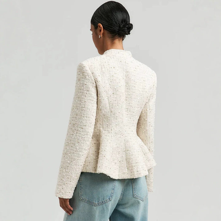 Women's Boucle Blazer with Stand Collar and Fitted Peplum Silhouette Amarae
