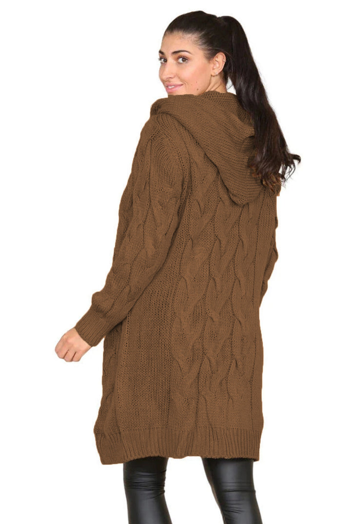 Manteau en tricot pour femme avec capuche et motif en câble texturé Chic & Stil