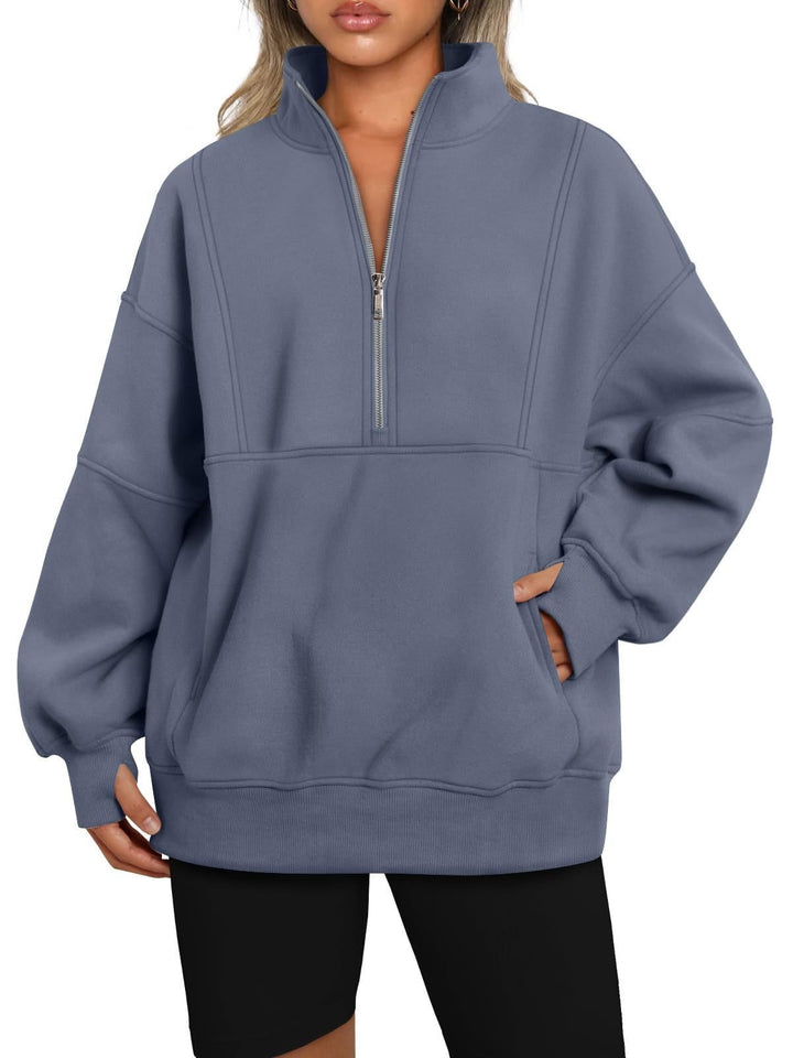 Sporty hoodie top for women with high collar and zip Lune London