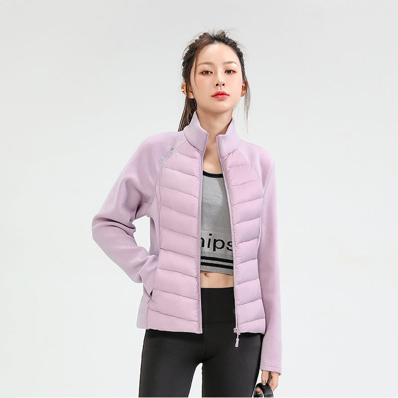 Women's hybrid padded jacket with fleece sleeves and stand-up collar Amarae