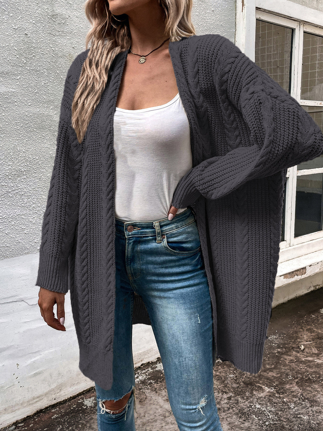 Women Chunky Knit Cardigan with Loose Fit and Structured Look Lune London