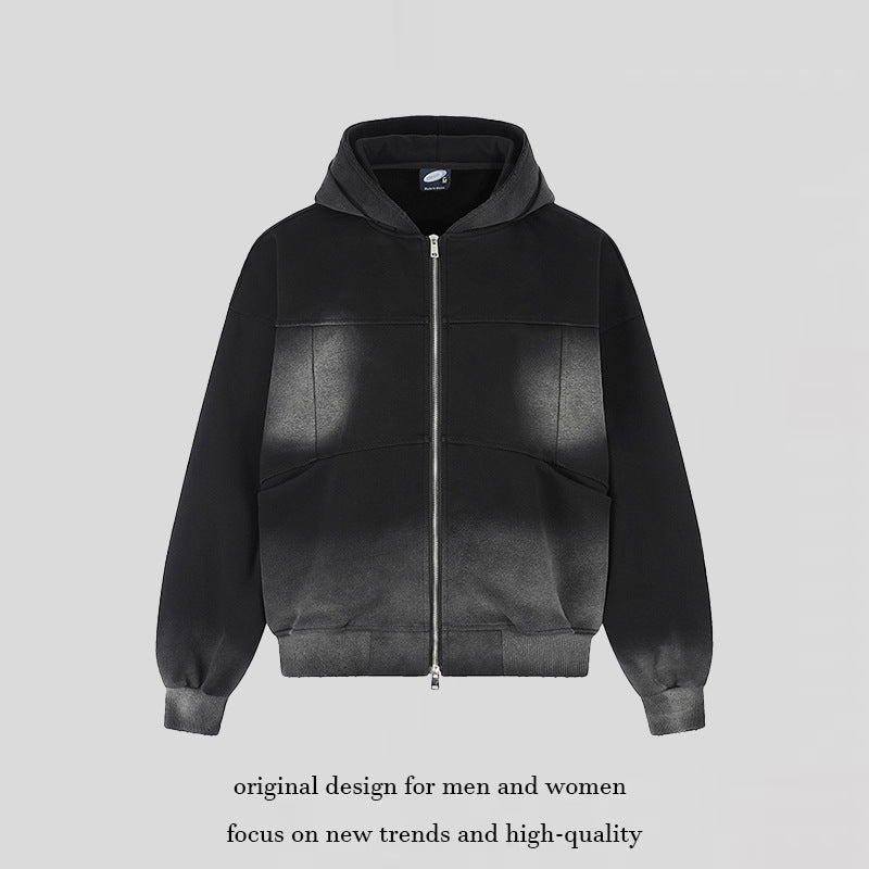 Unisex Hoodie Zip Jacket with Ombre Dyeing, Oversized Silhouette and Kangaroo Pockets Amarae