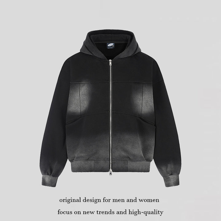 Unisex Hoodie Zip Jacket with Ombre Dyeing, Oversized Silhouette and Kangaroo Pockets Amarae