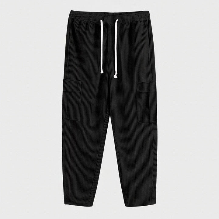 Men's cargo pants in comfortable textured material with adjustable waist Lune London