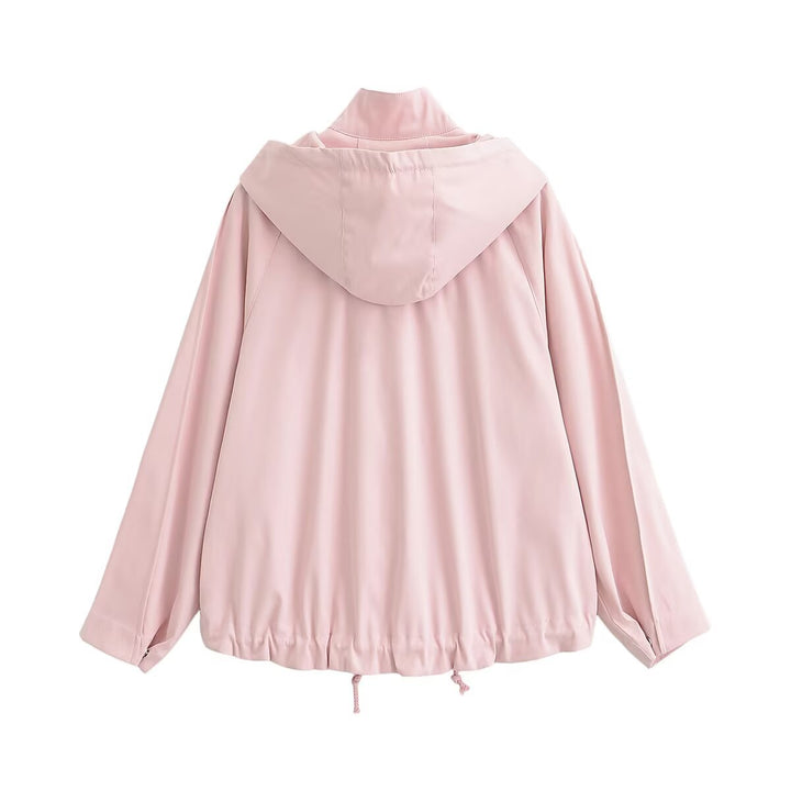 Women's Short Water-Repellent Hooded Jacket with Drawstring, Snap Button Placket, and Flap Pockets Amarae
