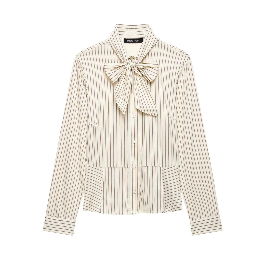Ladies blouse with bow collar and tailored inset seams Amarae