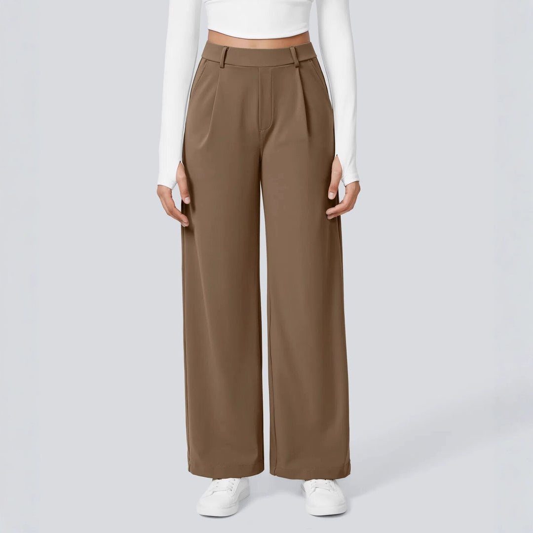 Ladies Elegant High-Waist Palazzo Pants with Front Pleats and Side Pockets Amarae