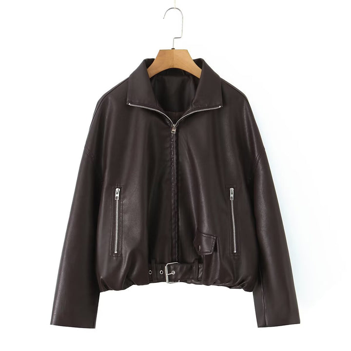 Faux leather jacket for women with a fitted cut and practical zip pockets Lune London