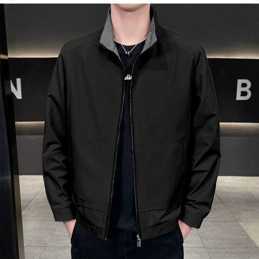 Men's Minimalistic City Zip Jacket made of microfiber with stand-up collar, concealed pockets, and elastic hem Amarae