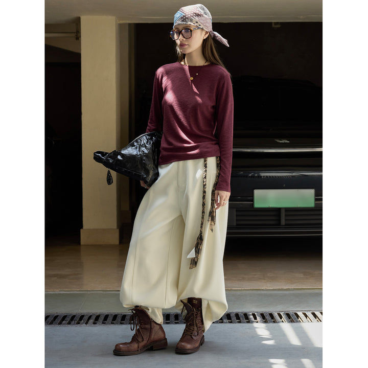 Women's Fitted Long Sleeve Basic Shirt made of fine cotton jersey with round neckline Amarae