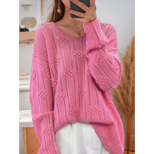 Knit sweater for women with detailed pattern and V-neck Amarae