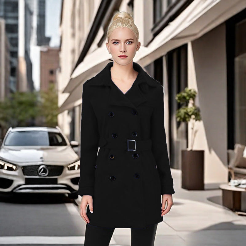 Women Elegant Trench Coat with Belt and Contrasting Buttons Lune London