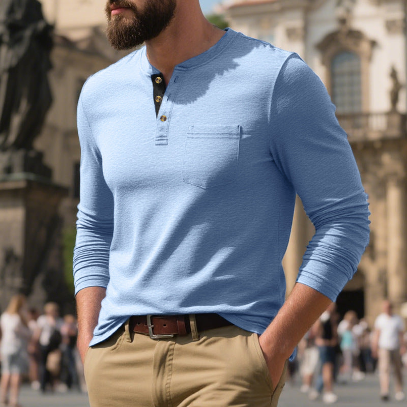 Men's Long Sleeve Henley Shirt with Practical Chest Pocket Lune London