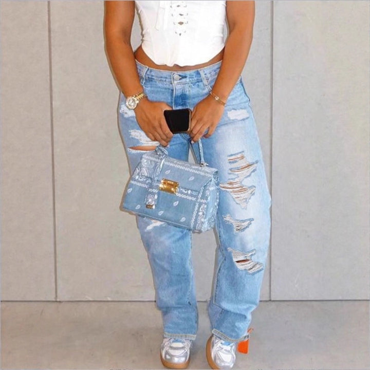 Women High-Waisted Relaxed-Fit Straight Jeans with pronounced Destroyed Details Amarae