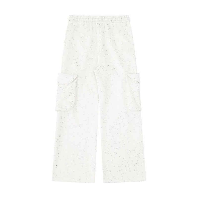 Women's Extra Wide Cargo Palazzo Sweatpants with Drawstring Waistband and Decorative Wing Appliqués Amarae