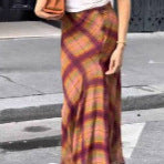 Women Flowing Checked Maxi Skirt with Tailored Trumpet Silhouette Amarae